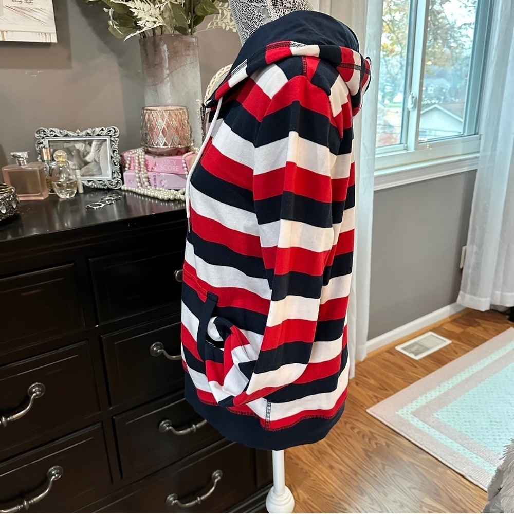 Tommy Hilfiger Red White Blue Stripe Zip Hoodie Classic Preppy Size Medium - Picture 7 of 16